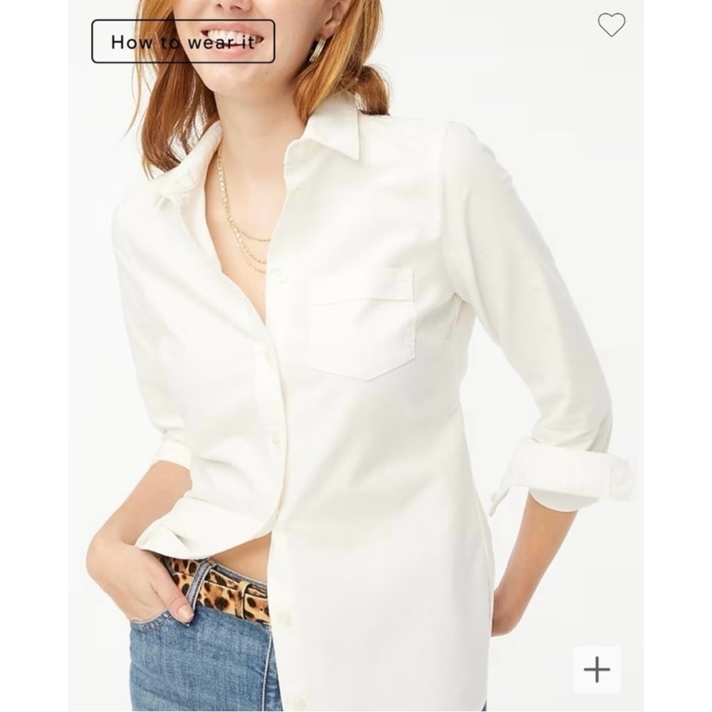 J. Crew Factory Top Petite Button-Up Oxford Shirt in Signature Fit White PXS NWT